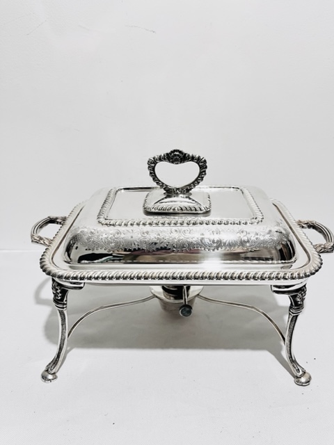Antique Silver Plated Entree Dish on Stand with Original Burner