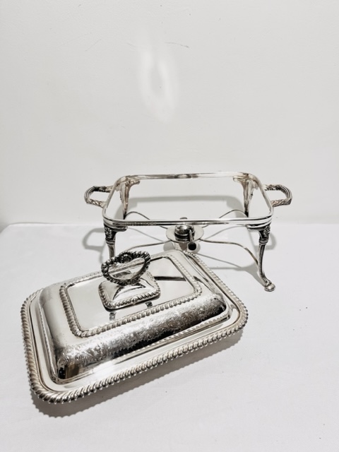 Antique Silver Plated Entree Dish on Stand with Original Burner