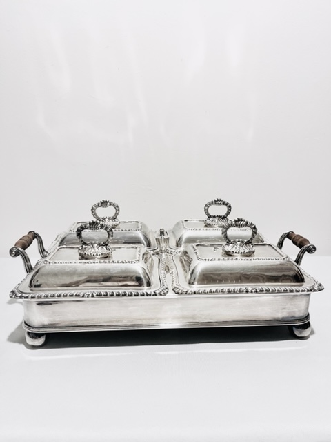 Antique Silver Plated Buffet with Four Entree Dishes