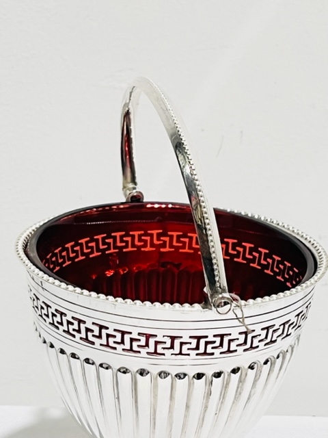 Antique Silver Plated and Ruby Glass Jam or Preserve Dish