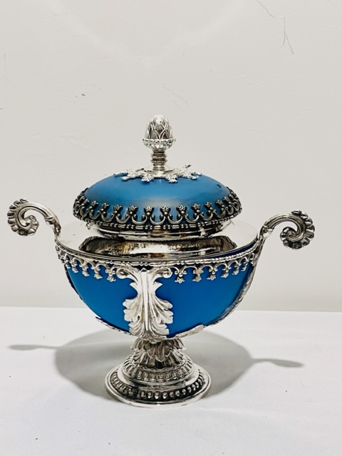 Antique Silver Plated and Turquoise Glass Preserve or Jam Dish (c.1880)