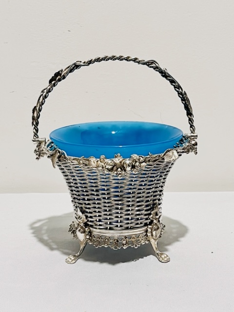 Antique Silver Plated Jam or Preserve Dish with Turquoise Liner