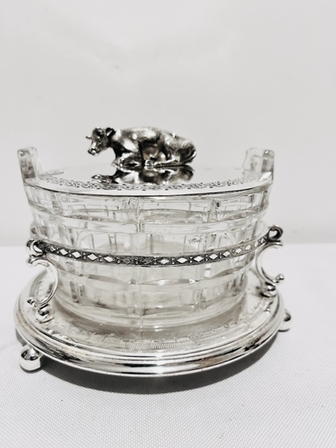 Antique Silver Plated and Cut Glass Butter Dish (c.1880)