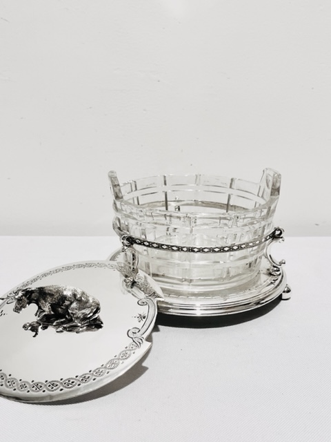 Antique Silver Plated and Cut Glass Butter Dish