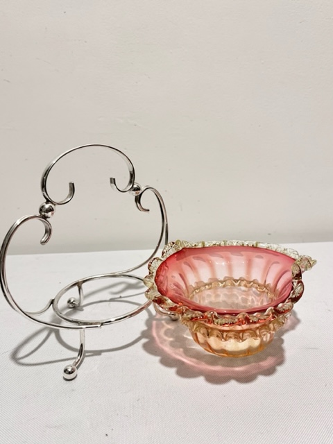 Antique Silver Plated Jam or Preserve Dish with Cranberry and Yellow Glass Liner