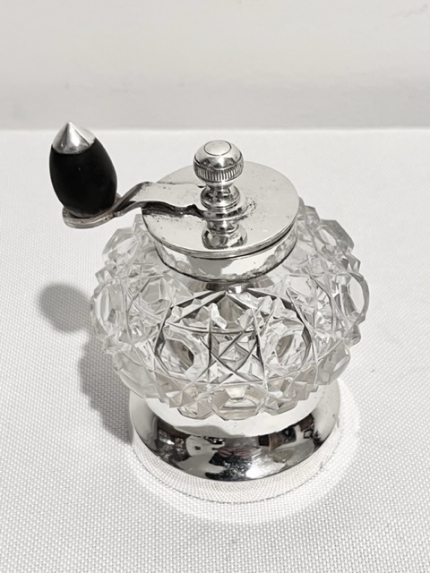 Antique Silver Plated and Cut Glass Pepper Grinder