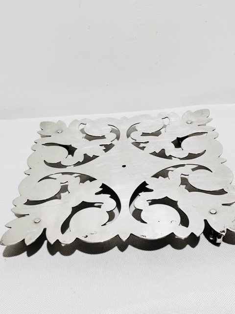 Vintage Silver Plated Square Shaped and Pierced Trivet