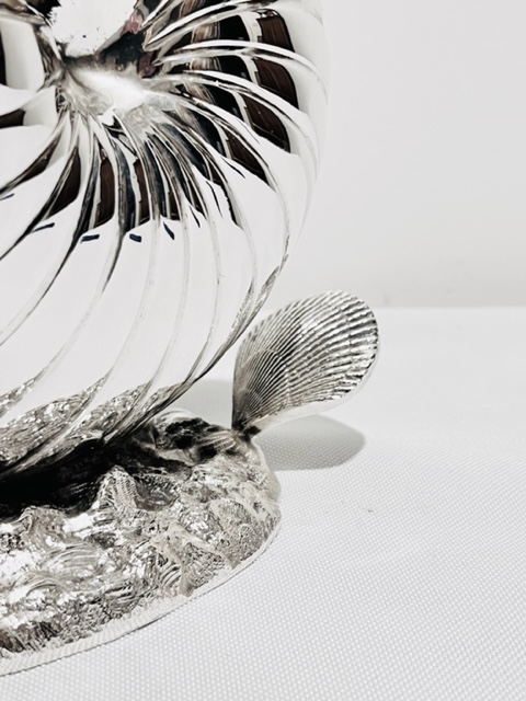 Antique Silver Plated Spoon Warmer in the Shape of a Nautilus Shell