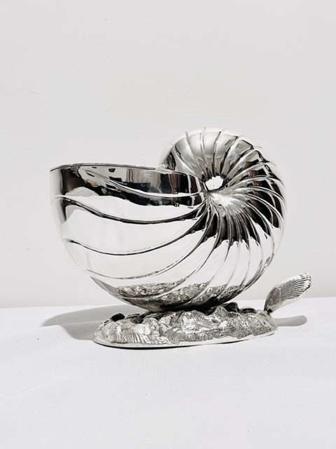 Antique Silver Plated Spoon Warmer in the Shape of a Nautilus Shell
