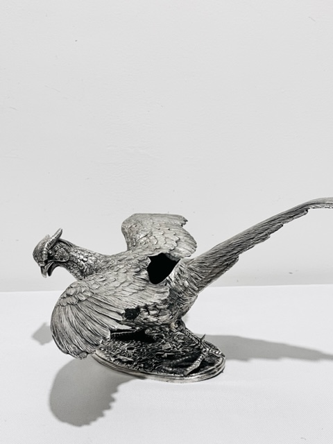 Rare 19th Century Silver Plated Spoon Warmer Modelled as Cast Figure of a Pheasant