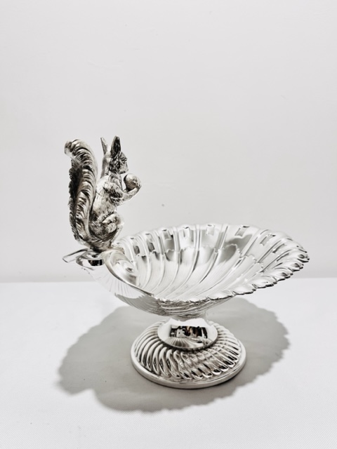 Antique Silver Plated Nut Dish Mounted with a Realistic Squirrel Holding a Nut