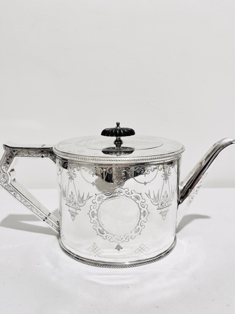 Victorian Daniel & Arter Silver Plated Teapot Engraved with Baskets of Flowers Swags and Scrolls