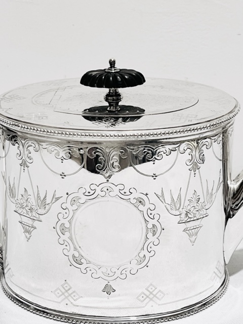Victorian Daniel & Arter Silver Plated Teapot Engraved with Baskets of Flowers Swags and Scrolls