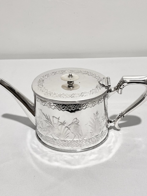 Antique Silver Plated Teapot with Mother of Pearl Finial