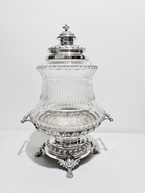 Large Antique Silver Plated and Cut Glass Punch Bowl