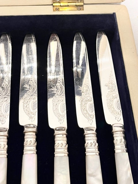 Antique Silver Plated and Mother of Pearl Handled Fruit or Dessert Set