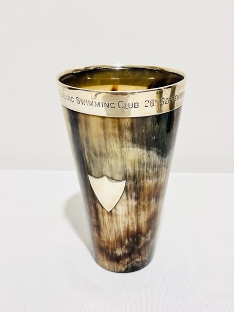 Antique Solid Silver Rimmed Cow Horn Beaker (1905)