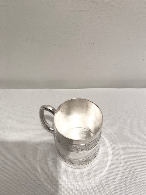 Antique Silver Plated Small Can Shaped Mug or Christening Cup