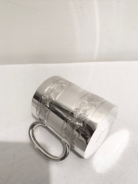 Antique Silver Plated Small Can Shaped Mug or Christening Cup