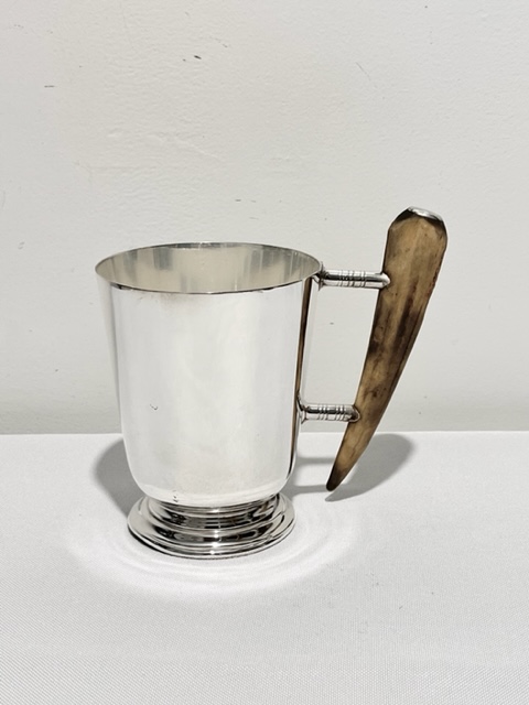 Vintage Silver Plated Pint Tankard with an Antler Handle (c.1960)