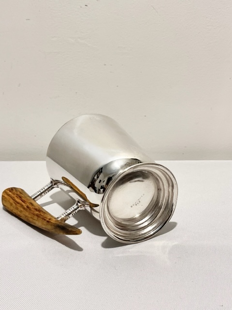 Vintage Silver Plated Pint Tankard with Antler Handle