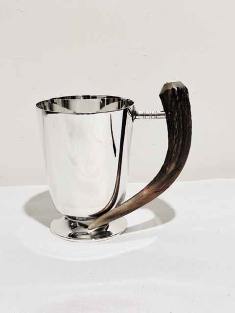 Vintage Silver Plated Tankard with Antler Horn Curved Handle