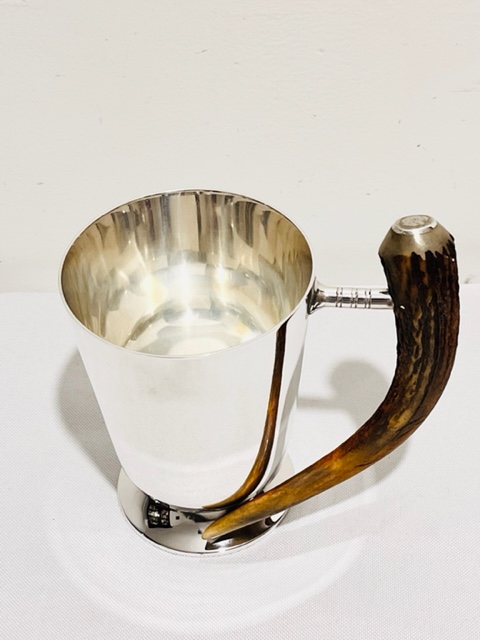 Vintage Silver Plated Tankard with Antler Horn Curved Handle