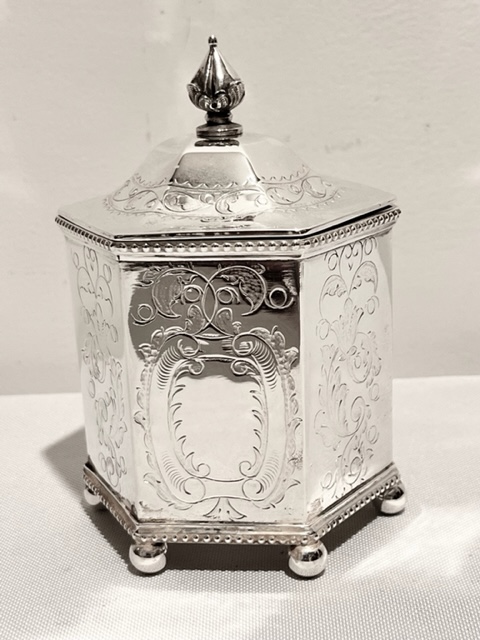 Antique Hexagonal Silver Plated Tea Caddy (c.1880)