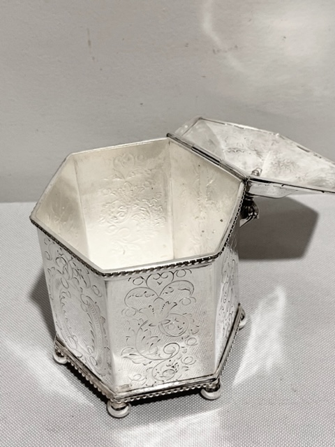 Antique Hexagonal Silver Plated Tea Caddy