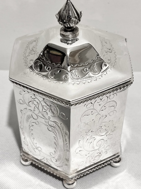 Antique Hexagonal Silver Plated Tea Caddy
