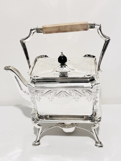 Antique Rectangular Silver Plated Teapot on Stand (c.1900)