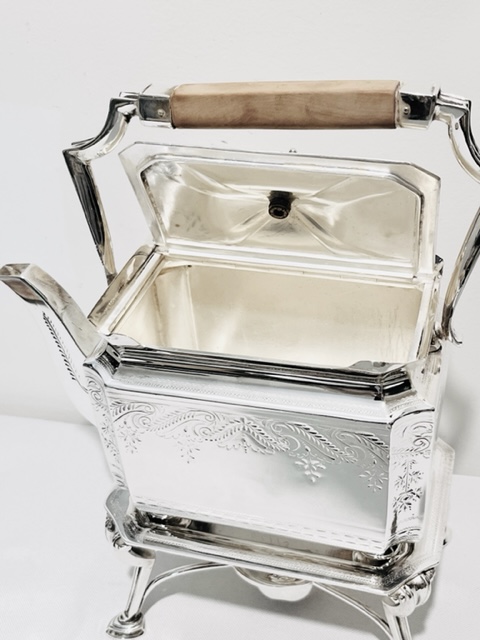 Antique Rectangular Silver Plated Teapot on Stand