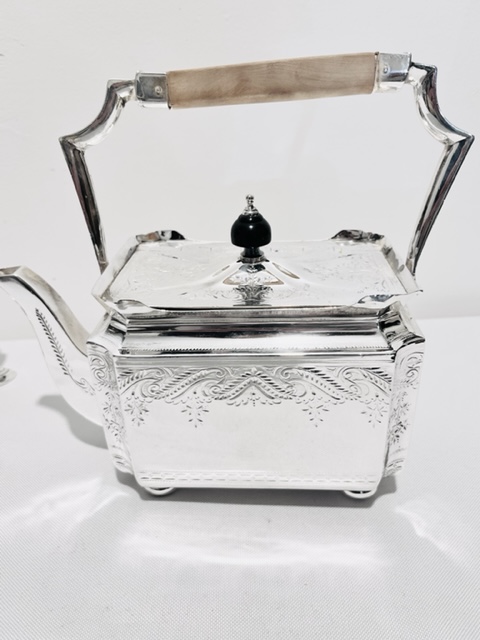 Antique Rectangular Silver Plated Teapot on Stand