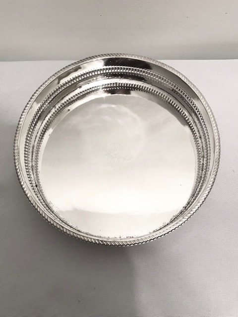 Antique Round Silver Plated Gallery Tray with Raised Sides Pierced with Slats and Dots