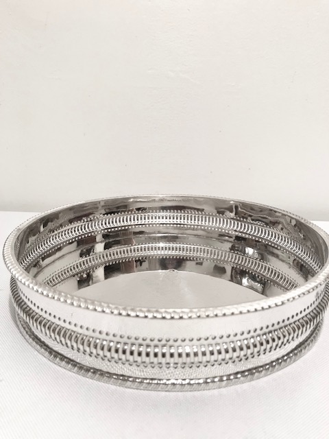 Antique Round Silver Plated Gallery Tray with Raised Sides Pierced with Slats and Dots