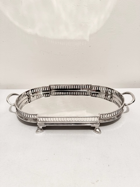 Charming Small Antique Silver Plated Gallery Tray with Two Simple Loop Handles