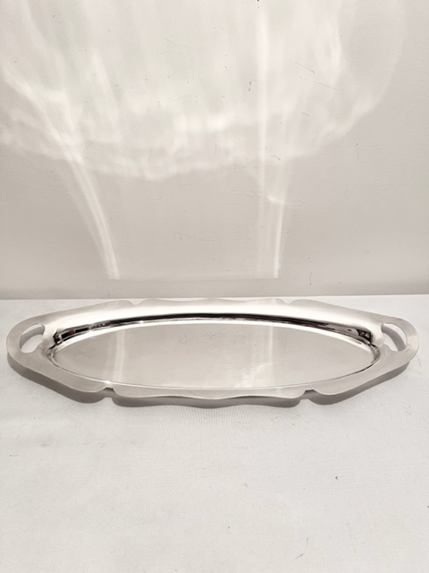 Simple Vintage Silver Plated Long Tray with Cut Out Handles
