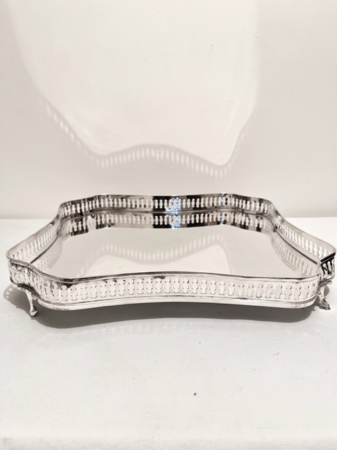 Vintage Silver Plated Gallery Tray Square in Shape with Turned in Corners