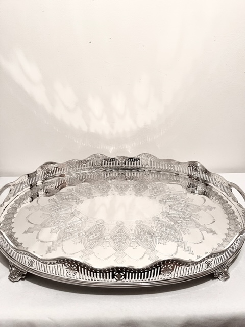 Elaborately Decorated Antique Silver Plated Gallery Tray Bead Mounted to a Shaped Edge