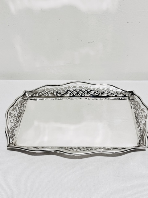 Antique Silver Plated Small Tray with Stylish Raised Pierced Gallery