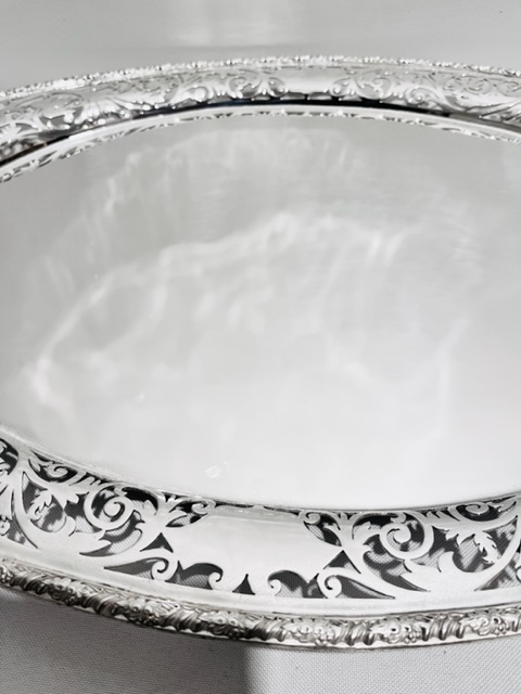 Antique Gadroon Mounted with Flowers Silver Plated Tray