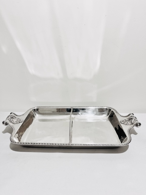 Large Antique Silver Plated Serving Tray with Central Divider