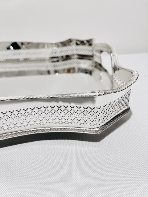 Vintage Silver Plated Rectangular Gallery Tray with Cut Out Handles