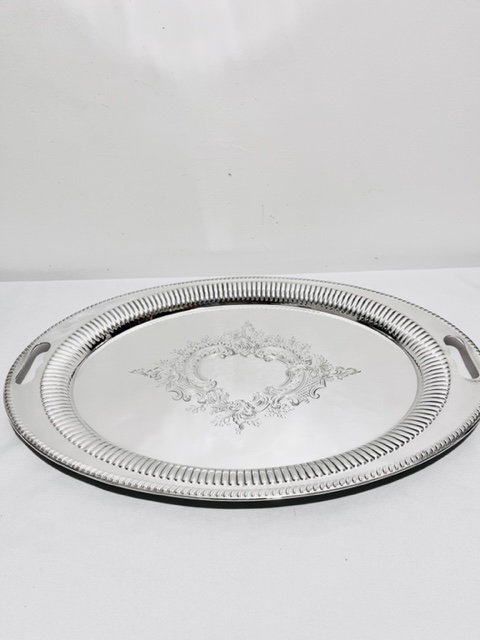 Antique Oval Silver Plated Tray with Cut Out Handles (c.1890)
