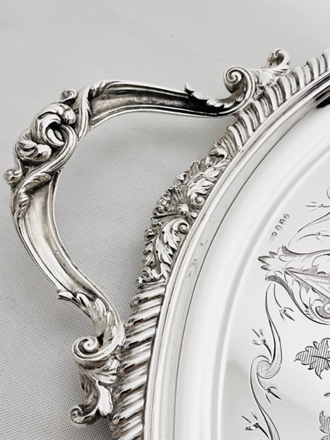 Handsome Antique Silver Plated Tray with Shaped Decorative Handles