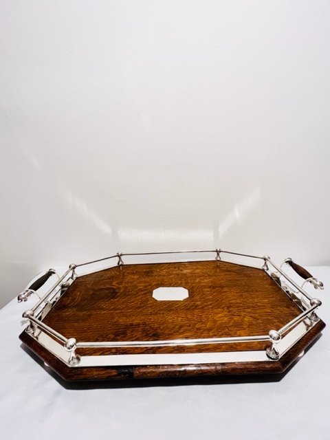 Antique Oak Mounted Silver Plated Tray (c.1910)