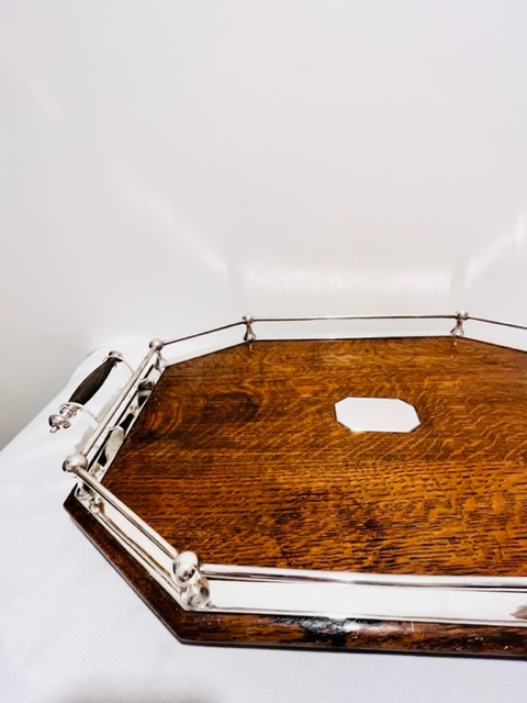 Antique Oak Mounted Silver Plated Tray