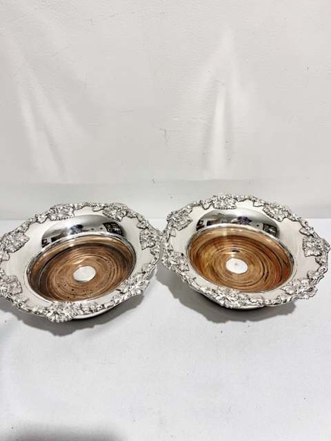 Antique Pair of Silver Plated Wine or Decanter Coasters with Flared Rims