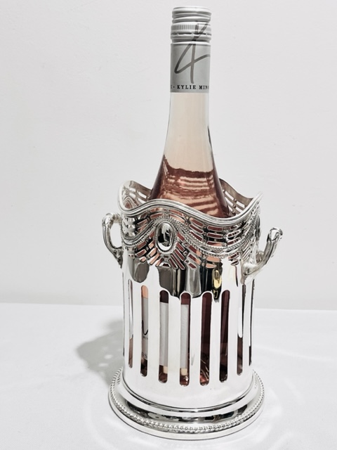 Antique Silver Plated Vertical Pierced Around Wine Bottle Holder