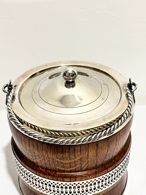 Attractive Antique Silver Plated and Oak Biscuit or Ice Box